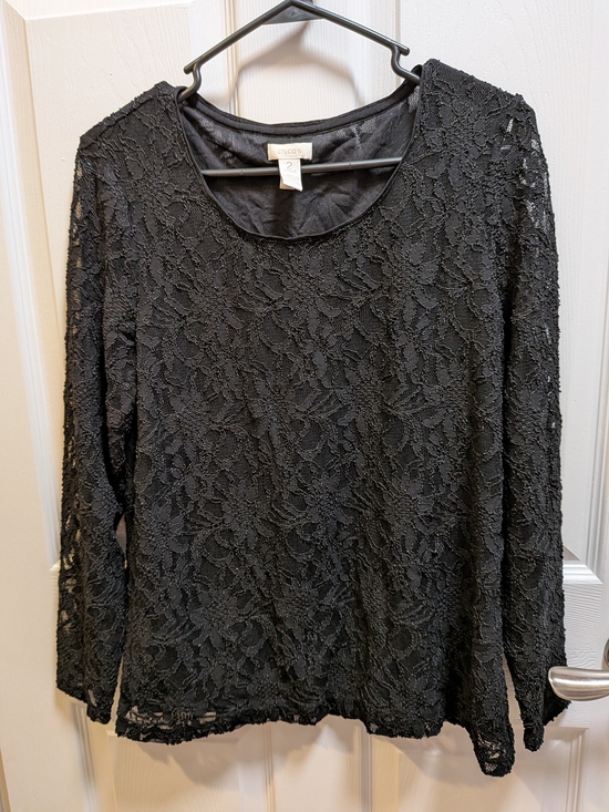 Chico's Tops - Chico's Black Lace Scoop-Neck Long Sleeve Top